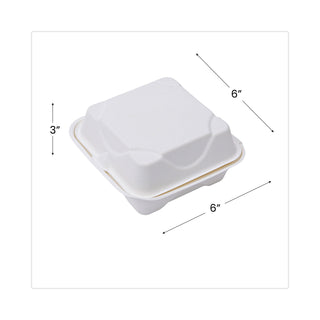 Eco-Products® Renewable and Compostable Sugarcane Clamshells, 6 x 6 x 3, 50/Pack, 10 Packs/Carton (ECPEP-HC6)