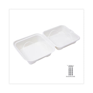Eco-Products® Renewable and Compostable Sugarcane Clamshells, 6 x 6 x 3, 50/Pack, 10 Packs/Carton (ECPEP-HC6)