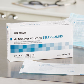 McKesson Sterilization Pouch Ethylene Oxide (EO) Gas / Steam 3-1/2 X 5 Inch Transparent Blue / White Self Seal Paper / Film (960942_BX)