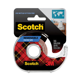 Scotch® Wallsaver Removable Poster Tape with Dispenser, 1" Core, 0.75" x 12.5 ft, Clear (MMM109)