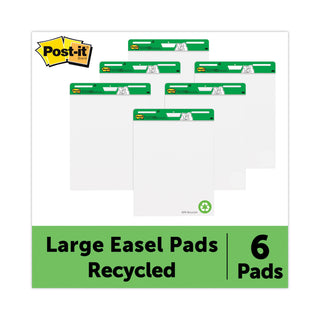 Post-it® Vertical-Orientation Self-Stick Easel Pad Value Pack, Unruled, Green Headband, 30 White 25 x 30 Sheets, 6/Carton (MMM559RPVAD6)