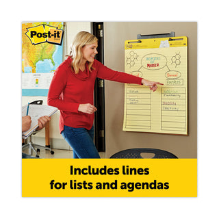 Post-it® Vertical-Orientation Self-Stick Easel Pads, Presentation Format (1 1/2" Rule), 30 Yellow 25 x 30 Sheets, 2/Carton (MMM561)