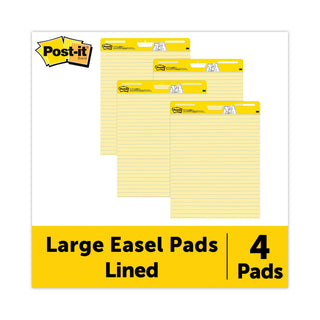 Post-it® Vertical-Orientation Self-Stick Easel Pad Value Pack, Faint 1 1/2" Rule, 30 Yellow 25 x 30 Sheets, 4/Carton (MMM561VAD4PK)