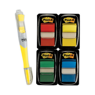 Post-it® Page Flag Value Pack, Assorted, 200 1" Flags + Highlighter with 50 1/2" Flags (MMM680RYBGVA)