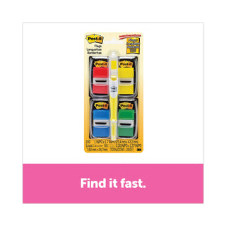Post-it® Page Flag Value Pack, Assorted, 200 1" Flags + Highlighter with 50 1/2" Flags (MMM680RYBGVA)