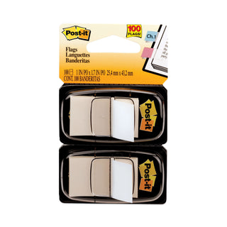 Post-it® Standard Page Flags in Dispenser, White, 100 Flags/Dispenser (MMM680WE2)