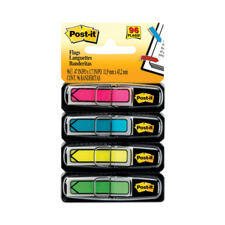 Post-it® Arrow 1/2" Page Flags, Four Assorted Bright Colors, 24/Color, 96-Flags/Pack (MMM684ARR4)