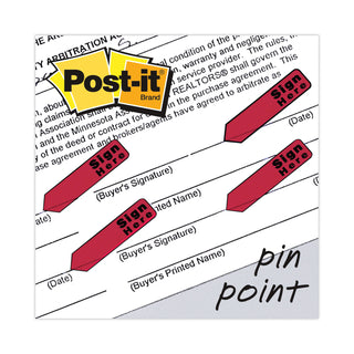 Post-it® Arrow Message 1/2" Page Flags in Dispenser, "Sign Here", Red, 80/Pack (MMM684RDSH)