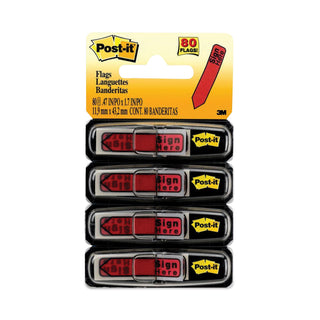 Post-it® Arrow Message 1/2" Page Flags in Dispenser, "Sign Here", Red, 80/Pack (MMM684RDSH)