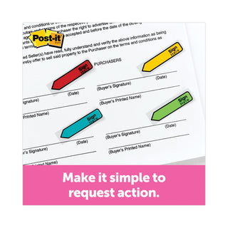Post-it® Arrow Message 1/2" Page Flags w/Dispensers, "Sign Here", Asst Primary, 120/Pack (MMM684SH)