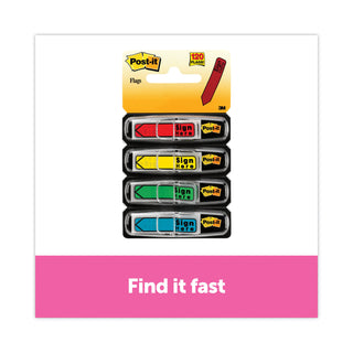 Post-it® Arrow Message 1/2" Page Flags w/Dispensers, "Sign Here", Asst Primary, 120/Pack (MMM684SH)
