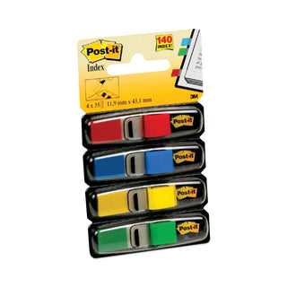 Post-it® Small Page Flags in Dispensers, 0.5" x 1.75", Assorted Primary, 35/Color, 4 Dispensers/Pack (MMM6834)