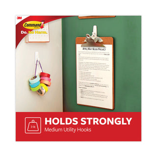 Command™ General Purpose Hooks, Medium, 3 lb Cap, White, 20 Hooks and 24 Strips/Pack (MMM17001MPES)