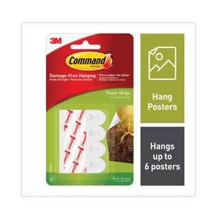 Command™ Poster Strips, Removable, Holds up to 1 lb per Pair, 0.63 x 1.75, White, 12/Pack (MMM17024)