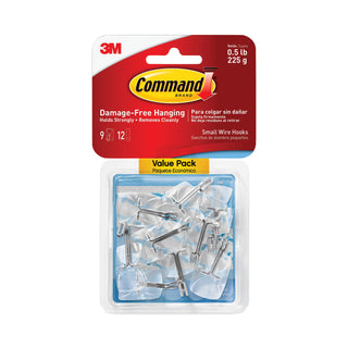 Command™ Clear Hooks and Strips, Plastic/Wire, Small, 9 Hooks with 12 Adhesive Strips per Pack (MMM17067CLR9ES) (MMM17067CLRVP)