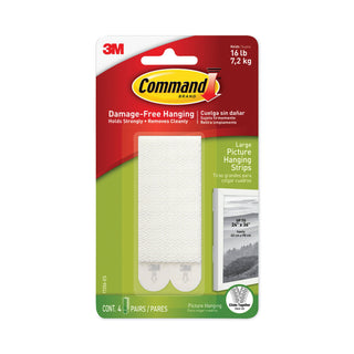 Command™ Picture Hanging Strips, Removable, Holds Up to 4 lbs per Pair, 0.5 x 3.63, White, 4 Pairs/Pack (MMM17206)