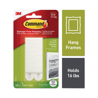Command™ Picture Hanging Strips, Removable, Holds Up to 4 lbs per Pair, 0.5 x 3.63, White, 4 Pairs/Pack (MMM17206)