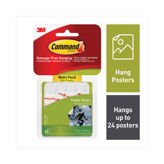 Command™ Poster Strips Value Pack, Removable, Holds Up to 1 lb, 0.63 x 1.75, White, 48/Pack (MMM17024VP)