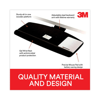 3M™ Easy Adjust Keyboard Tray, Standard Platform, 23" Track, Black (MMMAKT90LE)
