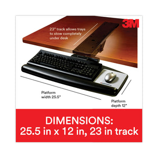 3M™ Sit/Stand Easy Adjust Keyboard Tray, Standard Platform, 25.5w x 12d, Black (48082L)