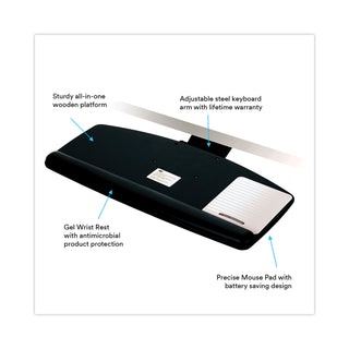 3M™ Sit/Stand Easy Adjust Keyboard Tray, Standard Platform, 25.5w x 12d, Black (48082L)