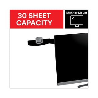 3M™ Swing Arm Copyholder, Adhesive Monitor Mount, 30 Sheet Capacity, Plastic, Black/Silver Clip (MMMDH240MB)