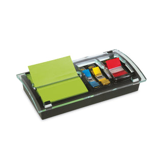 Post-it® Note and Flag Dispenser, For 3 x 3 Pads, Black/Clear, Includes 45-Sheet Canary Super Sticky Pop-up Pad; (50) 1" Flags (MMMDS100)