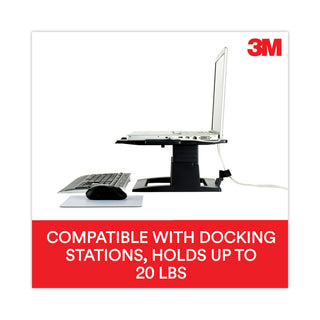 3M™ Adjustable Notebook Riser, 13" x 13" x 4" to 6", Black, Supports 20 lbs (MMMLX500)
