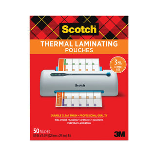 Scotch® Laminating Pouches, 3 mil, 9" x 11.5", Gloss Clear, 50/Pack (MMMTP385450)