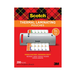 Scotch® Laminating Pouches, 3 mil, 9" x 11.5", Gloss Clear, 200/Pack (MMMTP3854200)