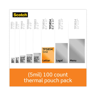 Scotch® Laminating Pouches, 5 mil, 9" x 11.5", Gloss Clear, 100/Pack (MMMTP5854100)