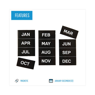 MasterVision™ Interchangeable Magnetic Board Accessories, Months of Year, Black/White, 2" x 1" (BVCFM1108)