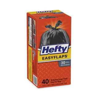 Hefty® Easy Flaps Trash Bags, 30 gal, 1.05 mil, 30" x 33", Black, 40/Box (RFPE27744)
