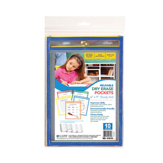 C-Line® Reusable Dry Erase Pockets, 6 x 9, Assorted Primary Colors, 10/Pack (CLI41610)