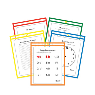 C-Line® Reusable Dry Erase Pockets, 9 x 12, Assorted Primary Colors, 25/Box (CLI40620)