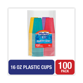 Hefty® Easy Grip Disposable Plastic Party Cups, 16 oz, Assorted, 100/Pack (RFPC21637)