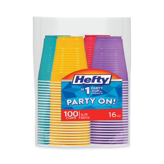 Hefty® Easy Grip Disposable Plastic Party Cups, 16 oz, Assorted, 100/Pack (RFPC21637)