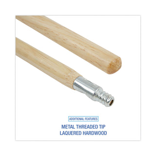 Boardwalk® Metal Tip Threaded Hardwood Broom Handle, 1.13" dia x 60", Natural (BWK138)