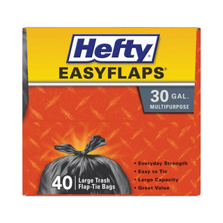 Hefty® Easy Flaps Trash Bags, 30 gal, 0.85 mil, 30" x 33", Black, 240/Carton (PACE27744)