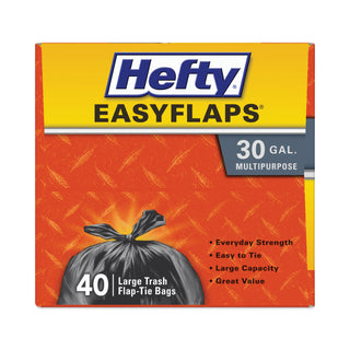 Hefty® Easy Flaps Trash Bags, 30 gal, 0.85 mil, 30" x 33", Black, 240/Carton (PACE27744)