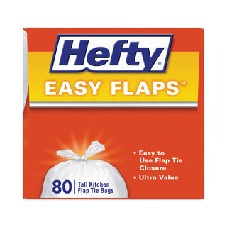 Hefty® Easy Flaps Trash Bags, 13 gal, 0.69 mil, 23.75" x 28", White, 480/Carton (PCTE84563CT)
