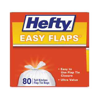 Hefty® Easy Flaps Trash Bags, 13 gal, 0.69 mil, 23.75" x 28", White, 480/Carton (PCTE84563CT)