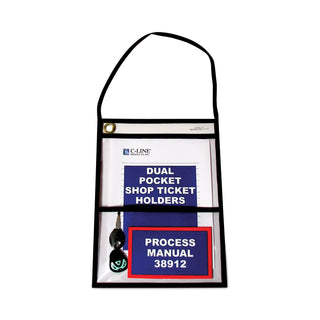 C-Line® 2-Pocket Shop Ticket Holder w/Strap, Black Stitching, 150-Sheet, 9 x 12, 15/Box (CLI38912)