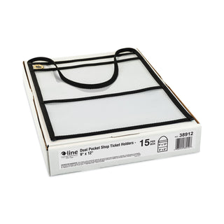C-Line® 2-Pocket Shop Ticket Holder w/Strap, Black Stitching, 150-Sheet, 9 x 12, 15/Box (CLI38912)