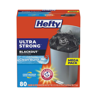 Hefty® Ultra Strong BlackOut Tall-Kitchen Drawstring Bags, 13 gal, 0.9 mil, 23.75" x 24.88", Black, 240/Carton (PCTE88352CT)