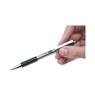 Zebra® F-301 Retractable Ballpoint Pen, 1.6 mm, Black Ink, Stainless Steel/Black Barrel, Dozen (ZEB27310)