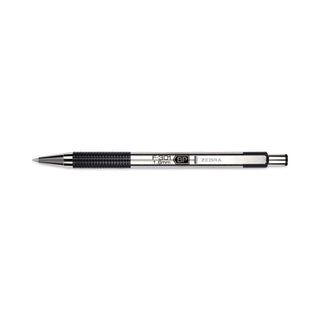 Zebra® F-301 Retractable Ballpoint Pen, 1.6 mm, Black Ink, Stainless Steel/Black Barrel, Dozen (ZEB27310)