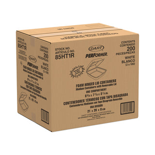 Dart® Foam Container, Hinged Lid, 1-Comp, 8 3/8 x 7 7/8 x 3 1/4, 200/Carton (DRC85HT1R)