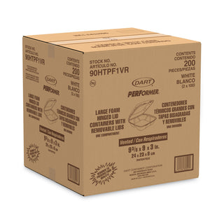 Dart® Foam Vented Hinged Lid Containers, 9w x 9 2/5d x 3h, White, 100/PK, 2 PK/CT (DCC90HTPF1VR)