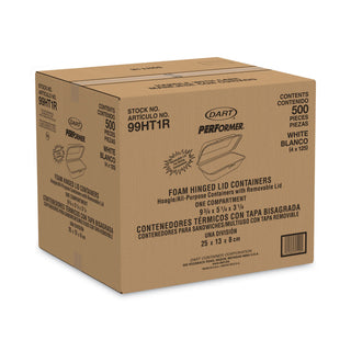 Dart® Foam Hoagie Container with Removable Lid, 9-4/5x5-3/10x3-3/10, White, 500/CT (DCC99HT1R)